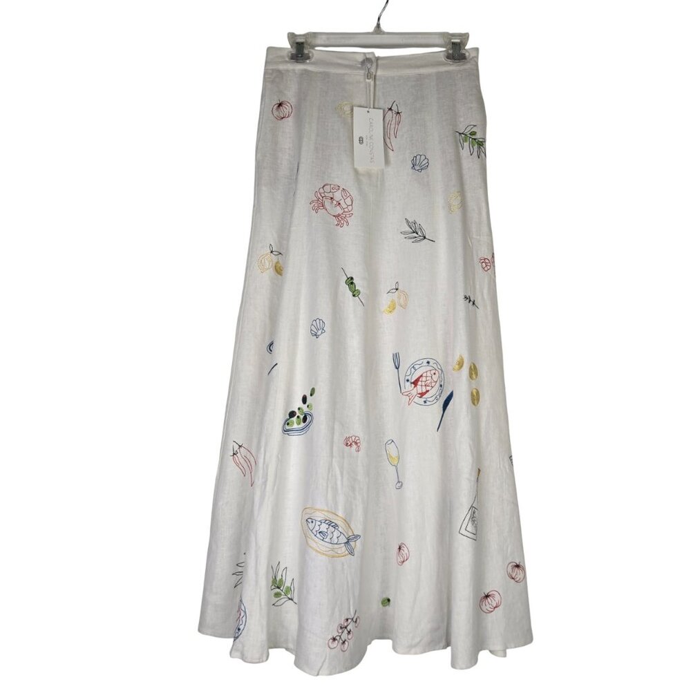 Caroline Constas Embroidered White Maxi Skirt